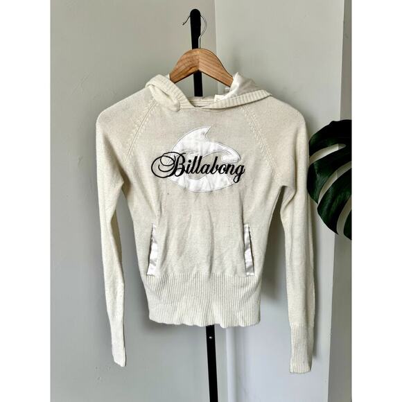 Y2K Billabong Womens Hoodie Cream with Silk Hood and Detail - Picture 1 of 5